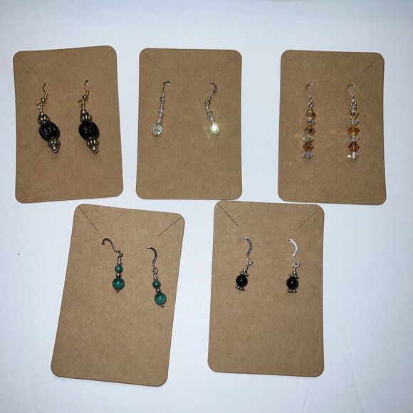 Earrings Handmade Hook Dangle Mixed Colors Variety Beads Stones Gift LOT Of 5 - Picture 1 of 8